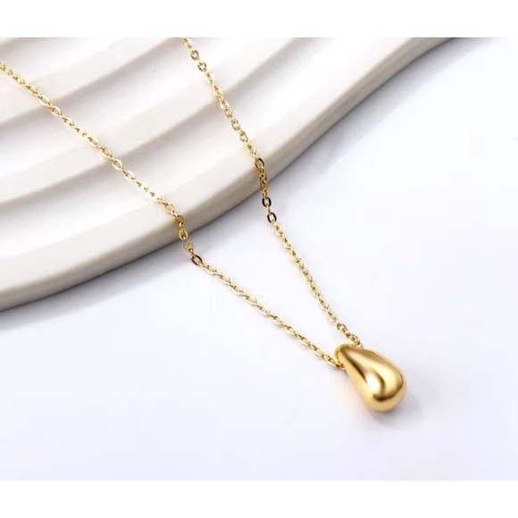 NEW Teardrop Pendant Necklace Gold Plated Sterling Silver Minimalist Jewelry - Picture 16 of 16
